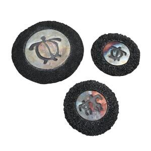 Vintage Ben Diller Maui Hawaii Turtle Raku Lava Rock Coasters Trivet Set Signed